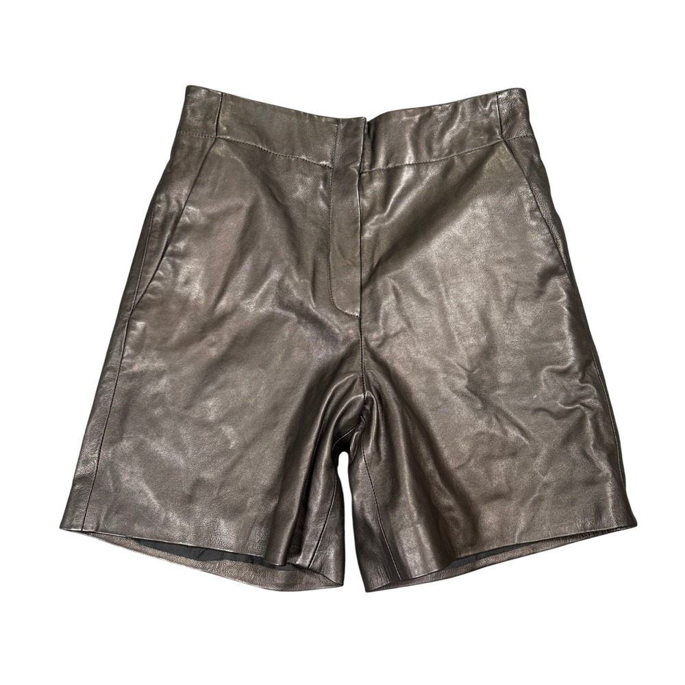 Raey Womens Black 100% Lamb Nappa Leather High Rise Shorts Size 8 UK Made